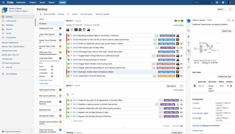 Screenshot of the Jira as the tool for the management of the dedicated development team