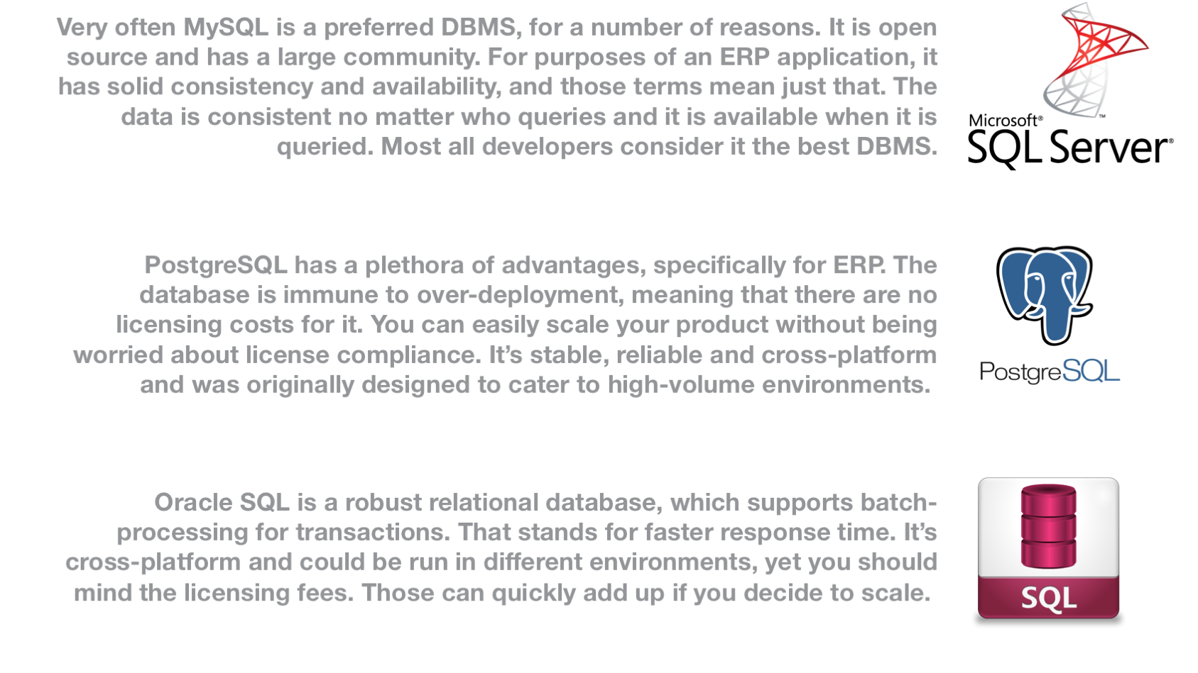 which database to use for your custom erp system scheme