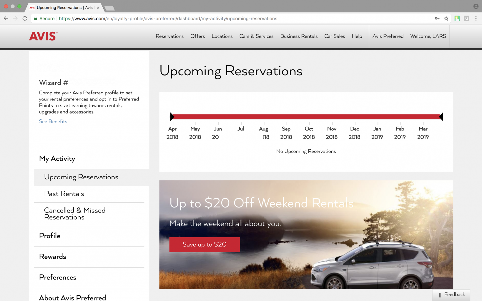 upcoming car reservation screen 
