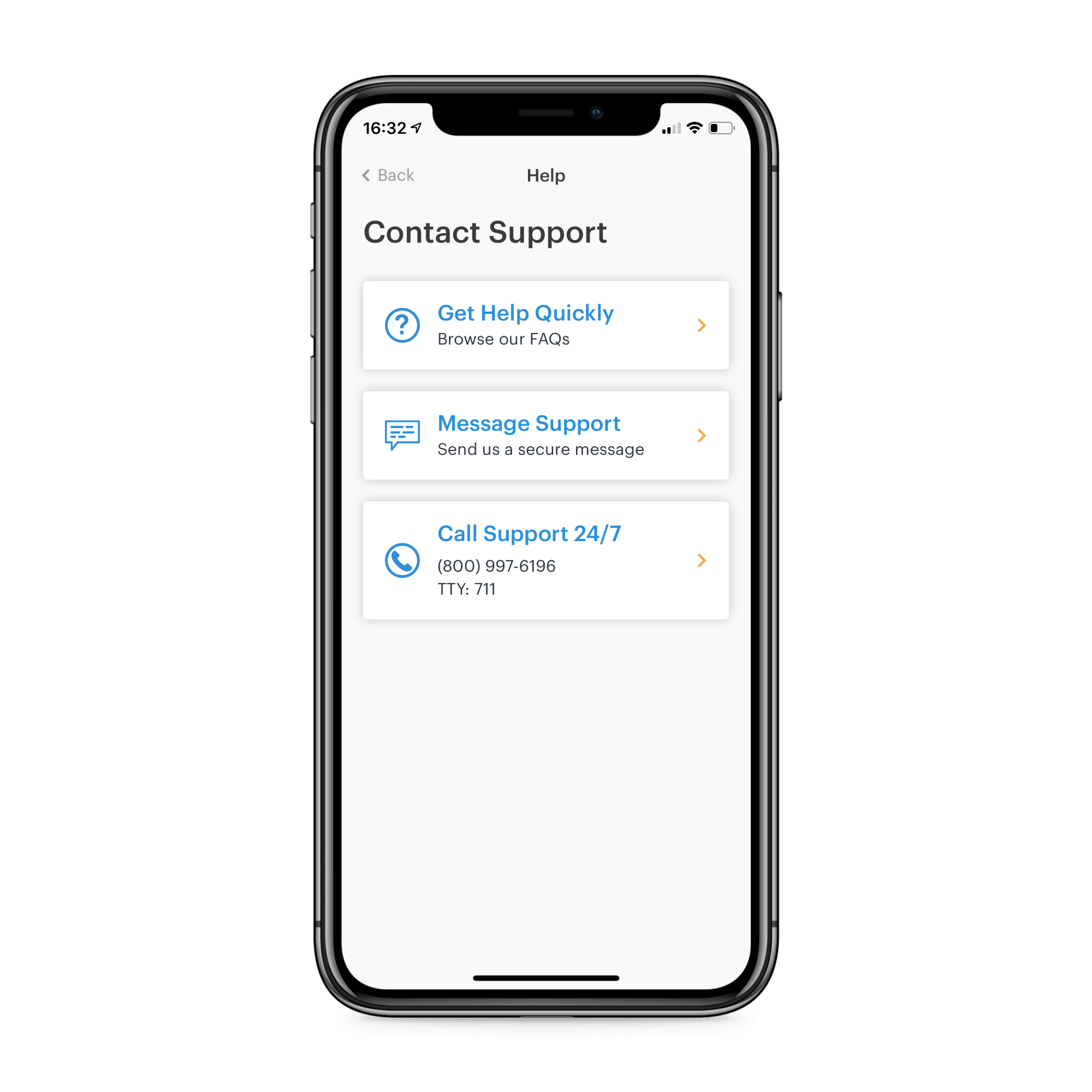 Patient's app: contact support