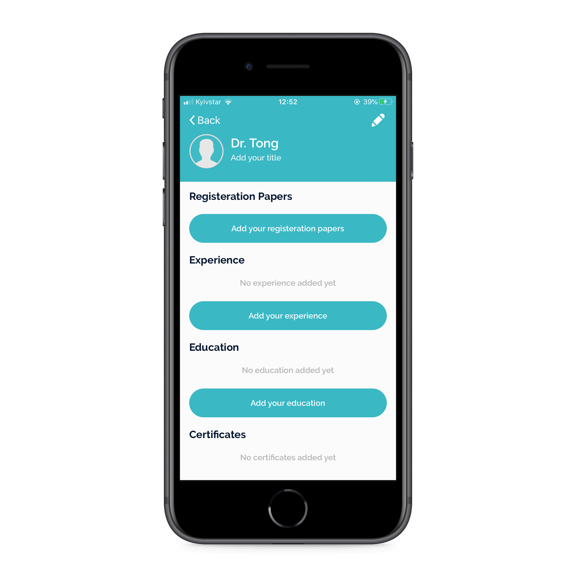 Doctor's app: medical practitioner profile